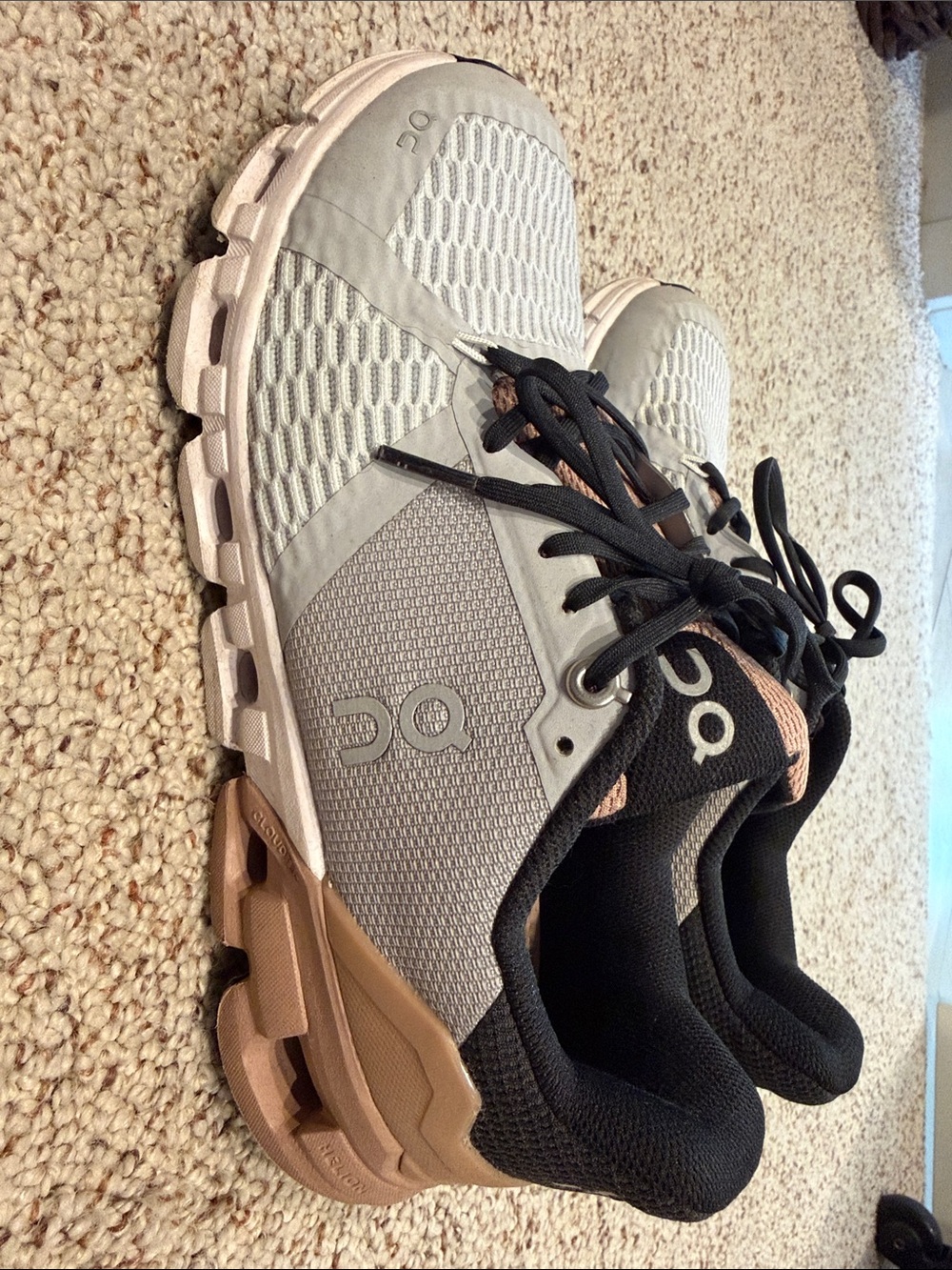 On Running Cloudstratus Frost and Sand Sneakers View 3
